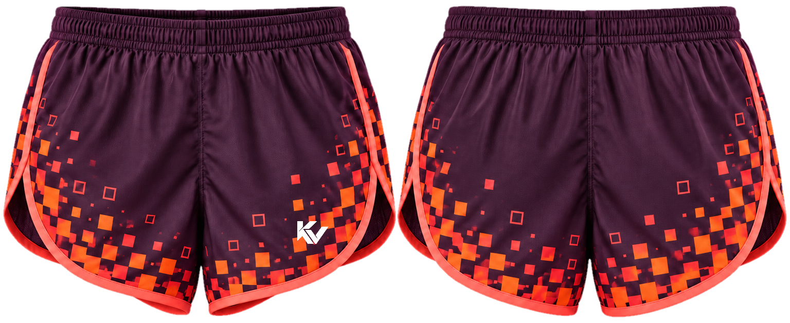 Finishline Pop Split running shorts, front and back