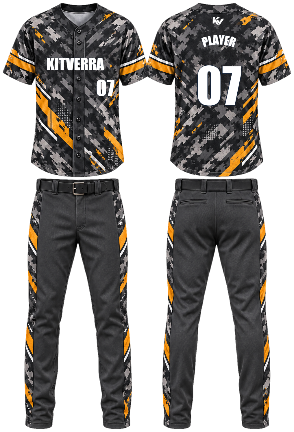 Carbon Camo Full-button baseball sets, front and back
