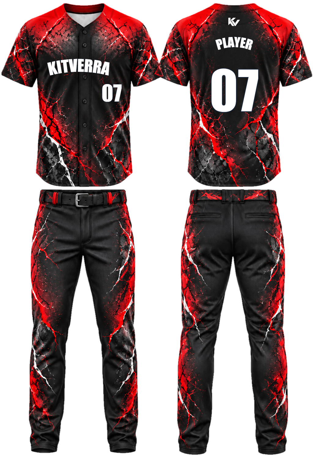 Crimson Aftershock Full-button baseball sets, front and back