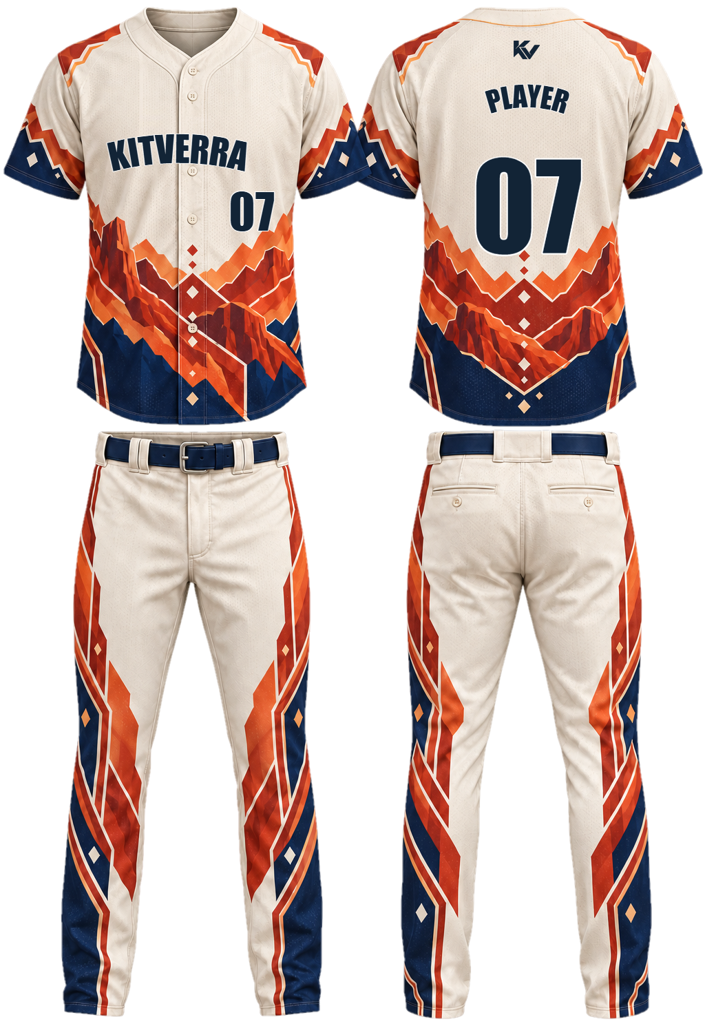 Desert Diamond Full-button baseball sets, front and back