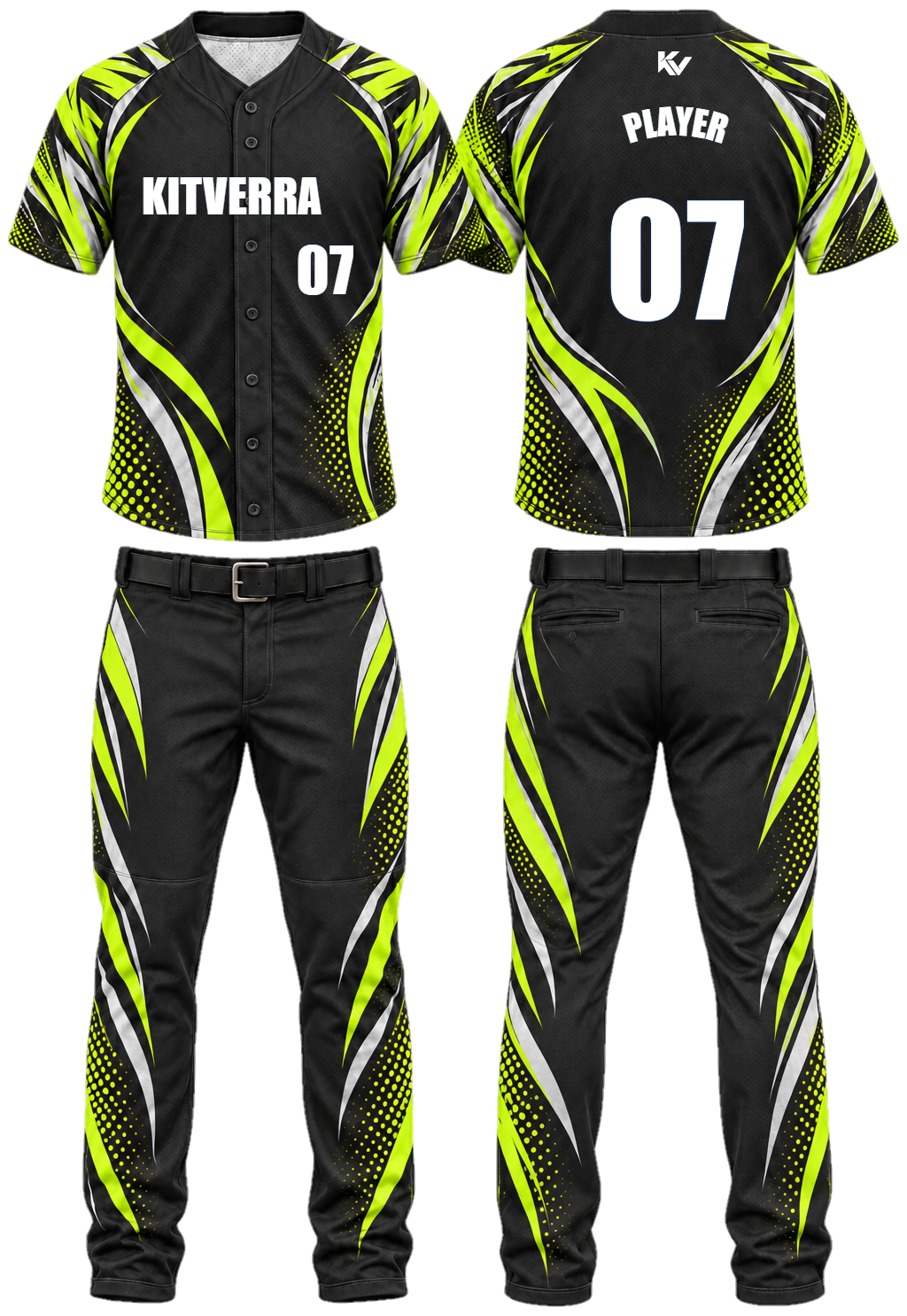 Neon Eclipse Raglan button & pants, front and back
