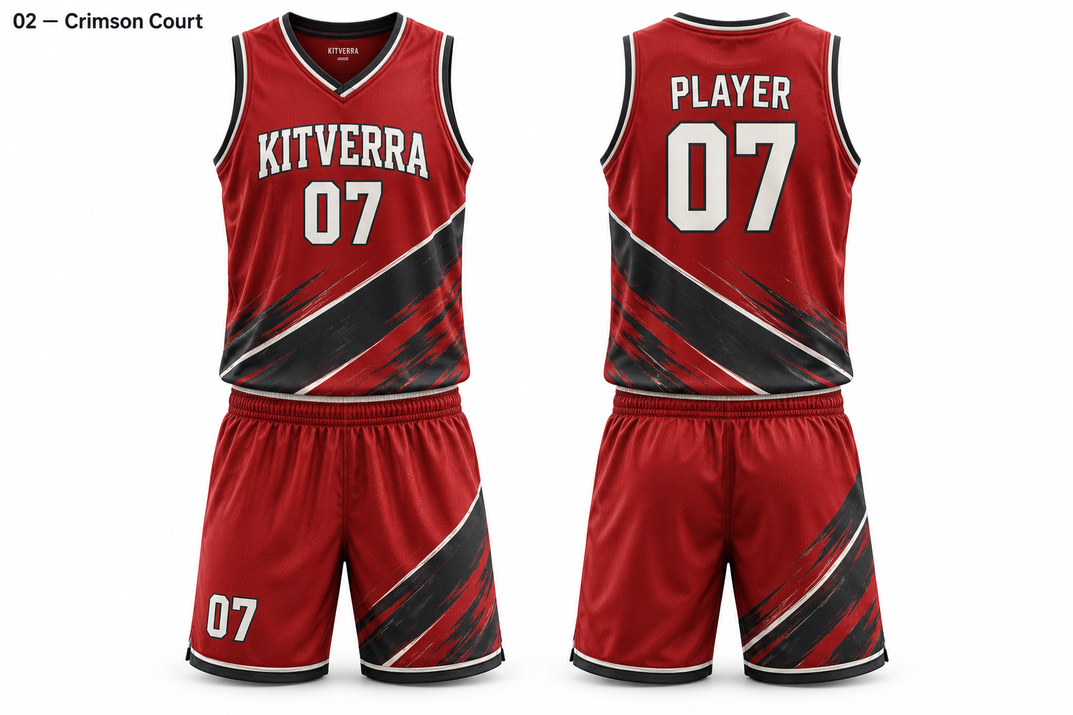 Crimson Court basketball jersey and matching shorts, front and back