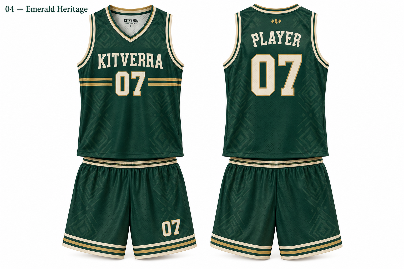 Emerald Heritage basketball jersey and matching shorts, front and back