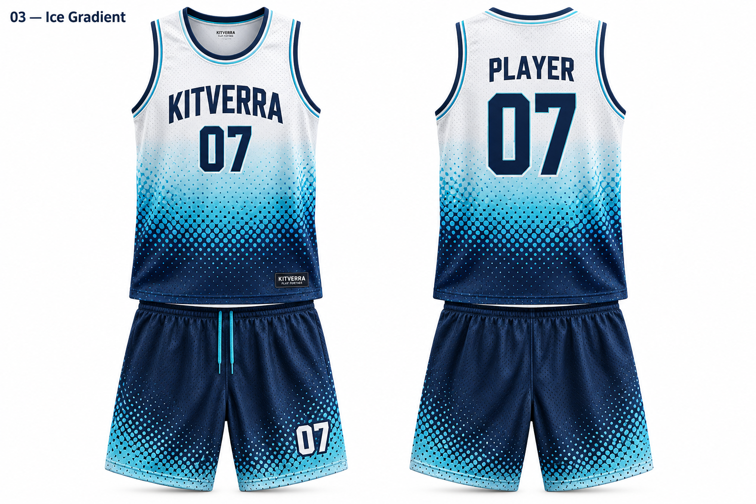 Ice Gradient basketball jersey and matching shorts, front and back