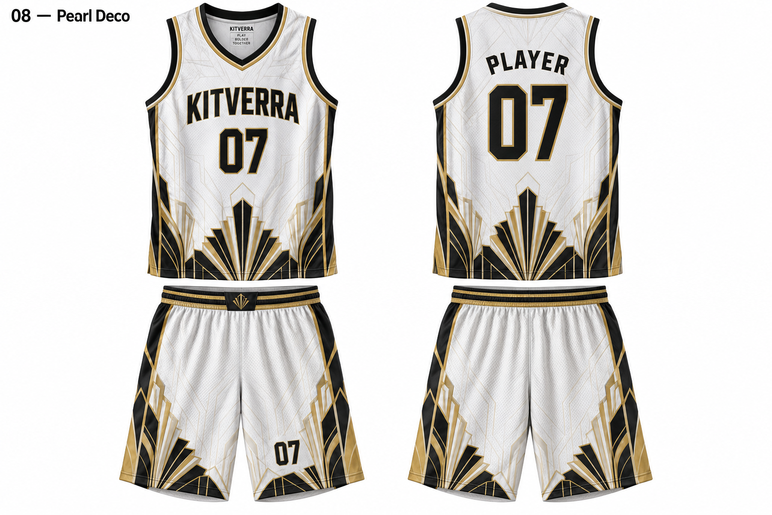 Pearl Deco basketball jersey and matching shorts, front and back
