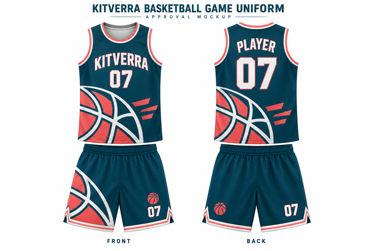Ball In Motion basketball jersey and matching shorts, front and back