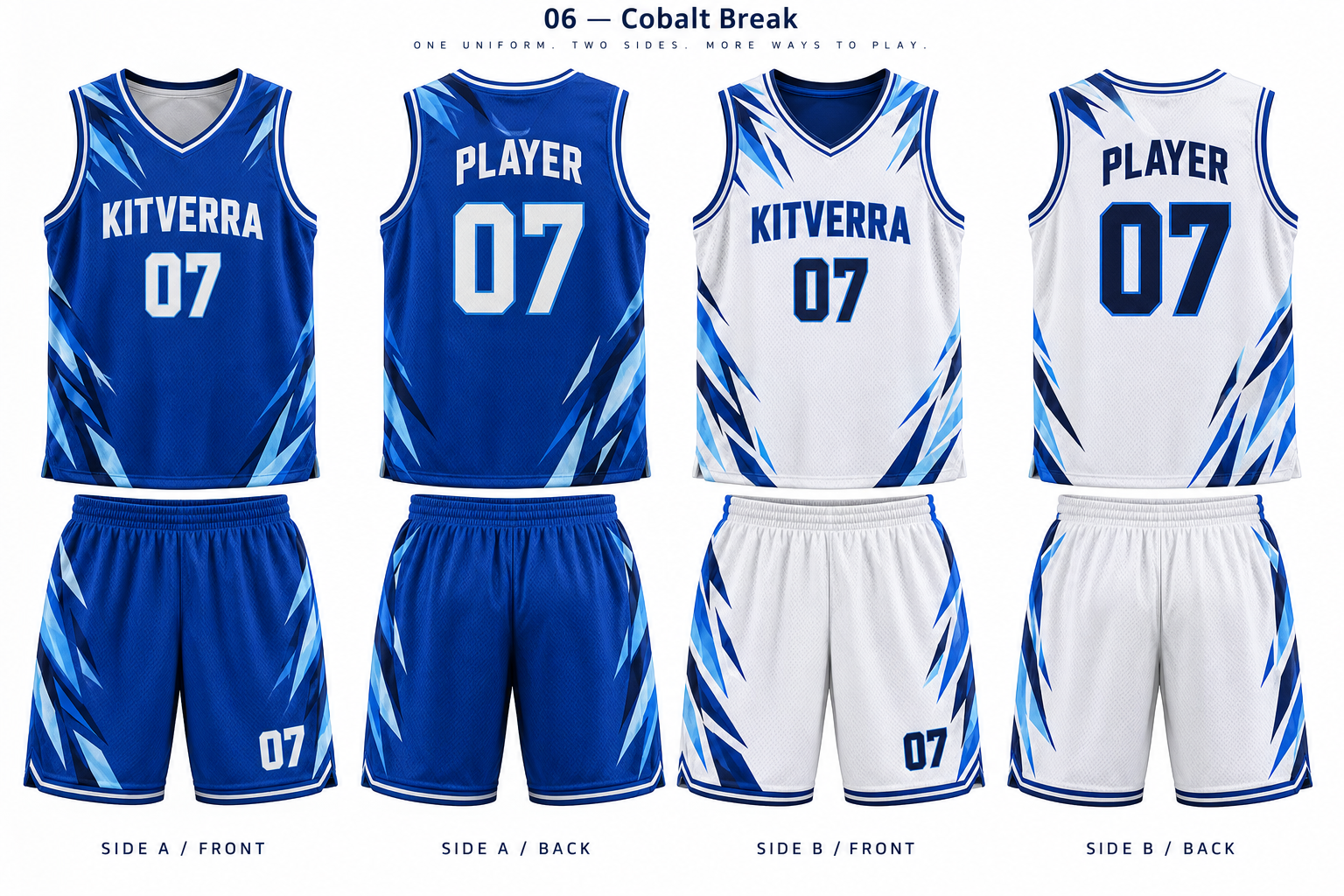 Cobalt Break basketball jersey and matching shorts, front and back
