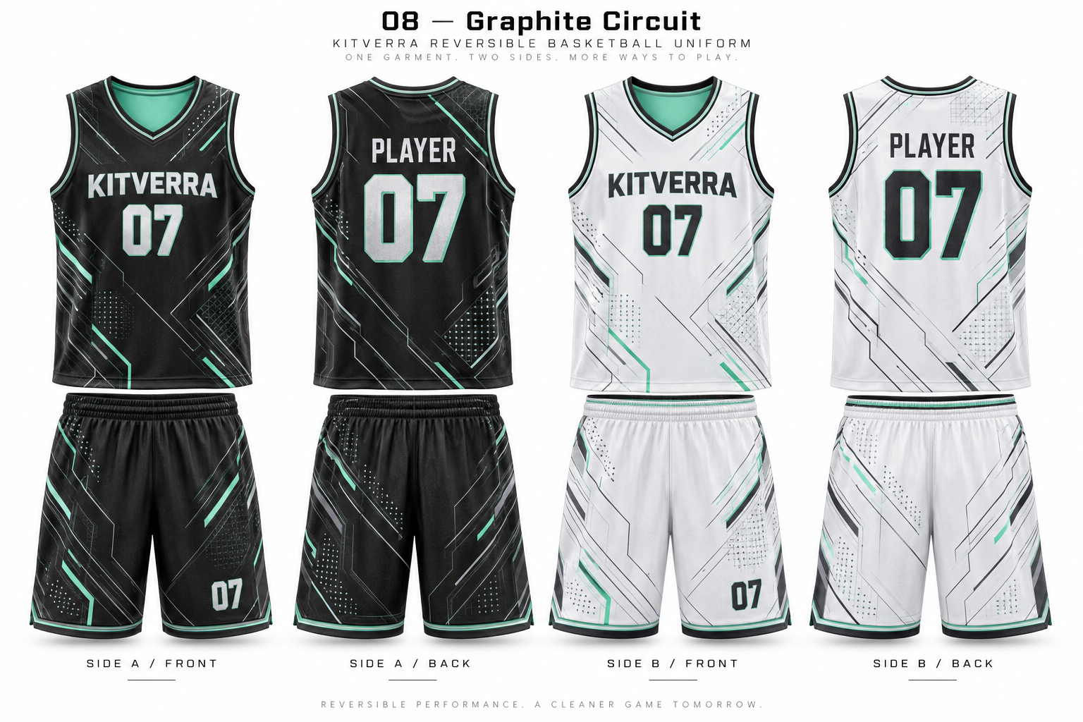 Graphite Circuit basketball jersey and matching shorts, front and back