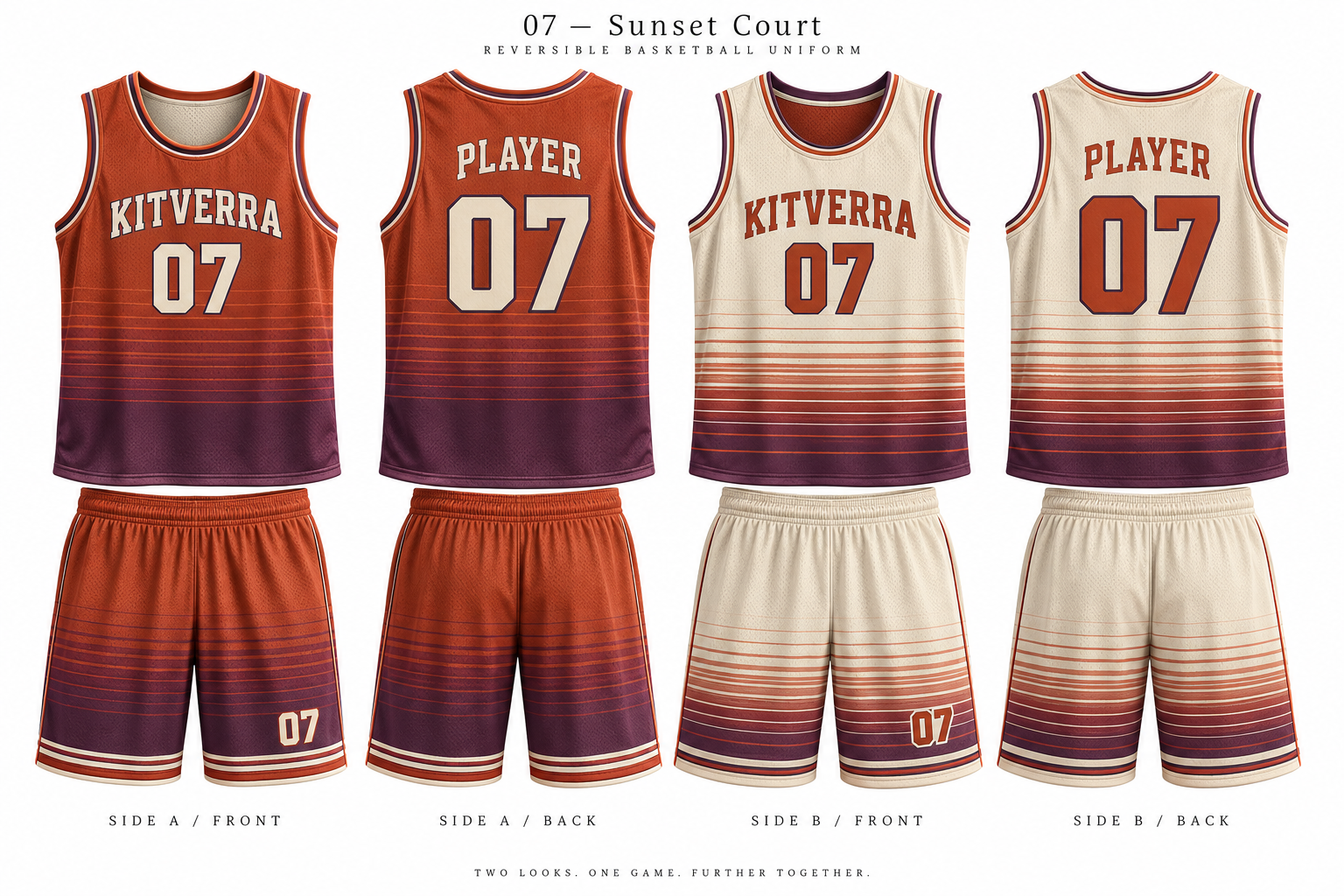 Sunset Court basketball jersey and matching shorts, front and back