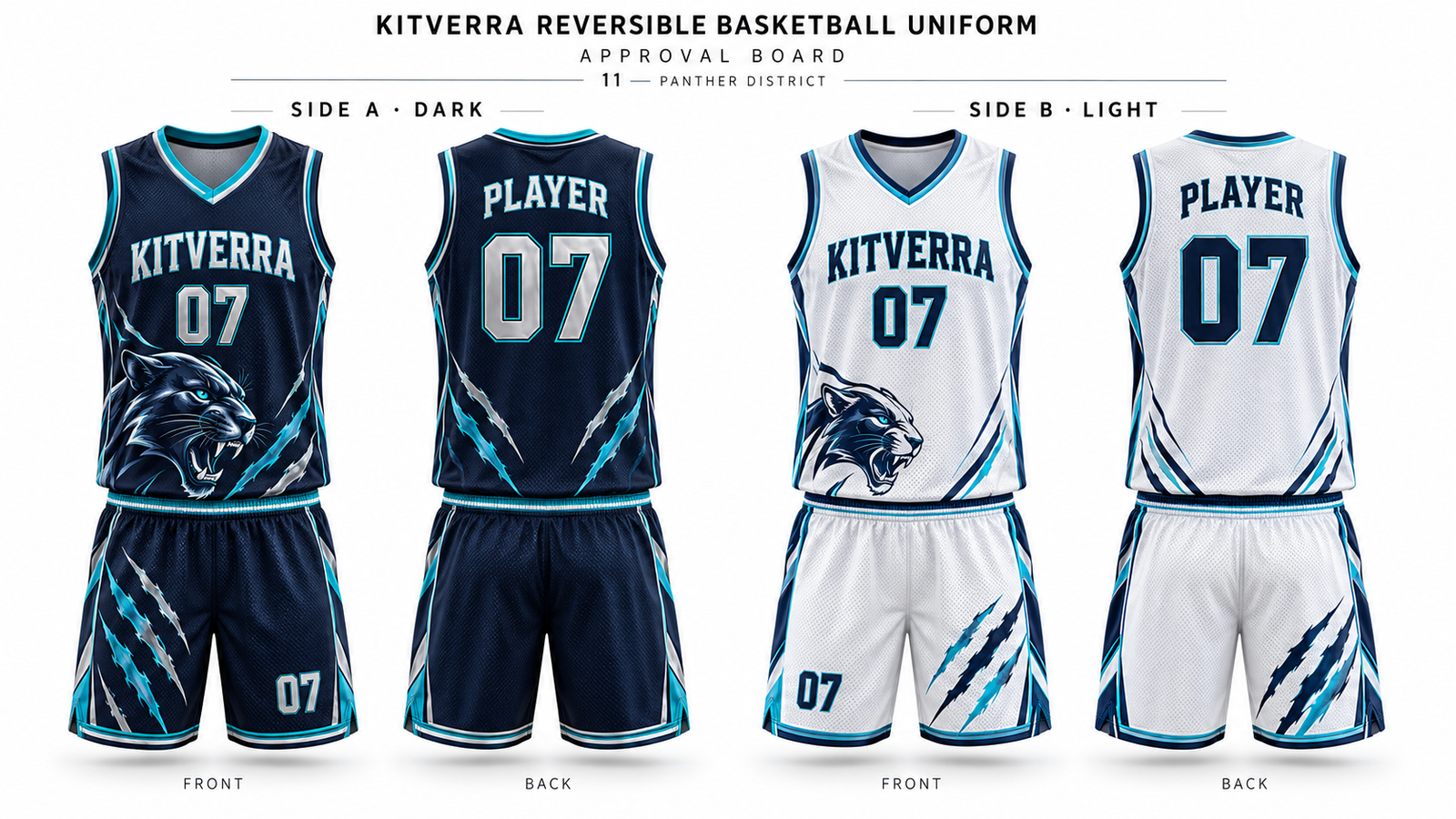 Panther District basketball jersey and matching shorts, front and back