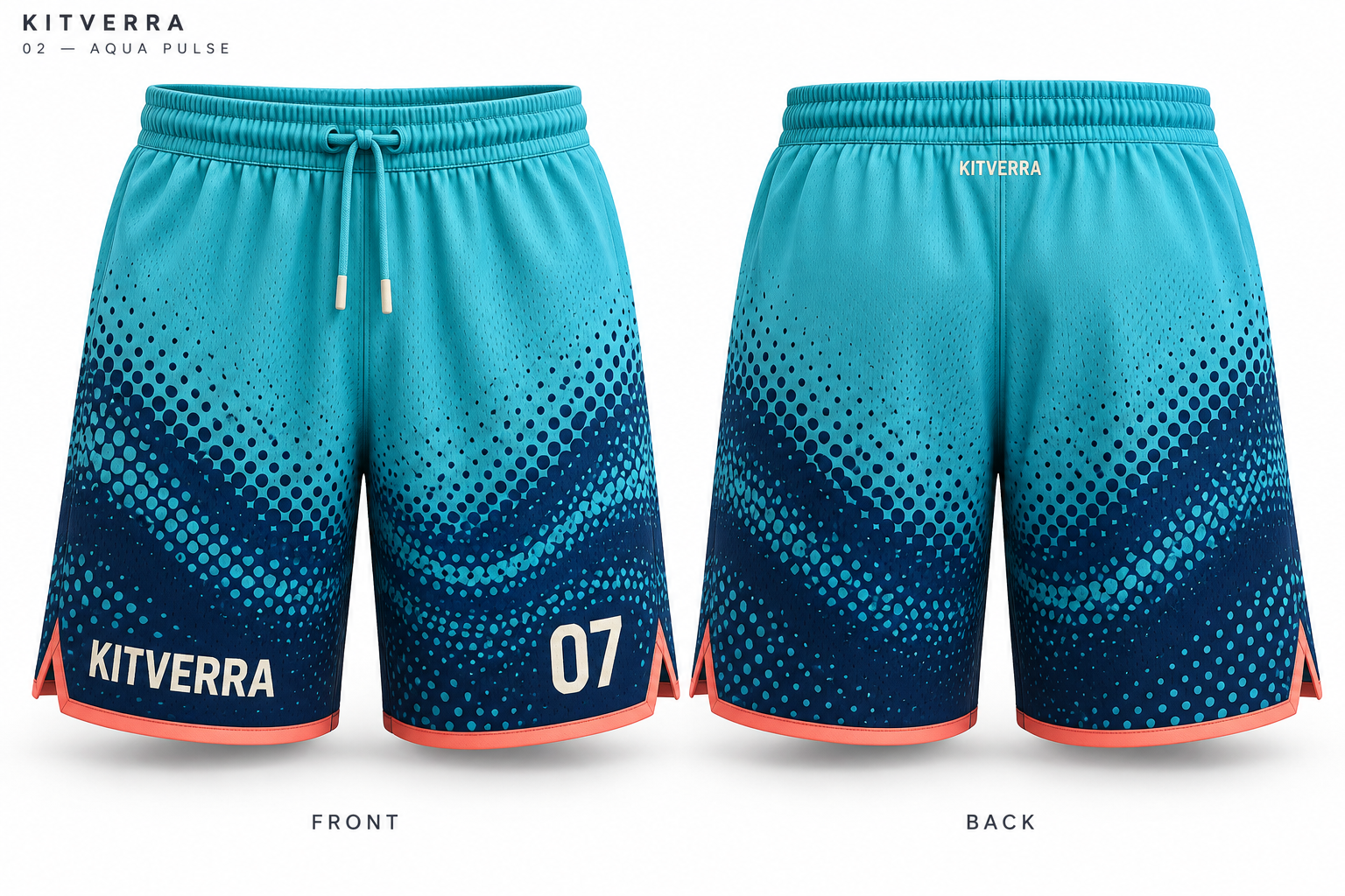 Aqua Pulse basketball shorts, front and back