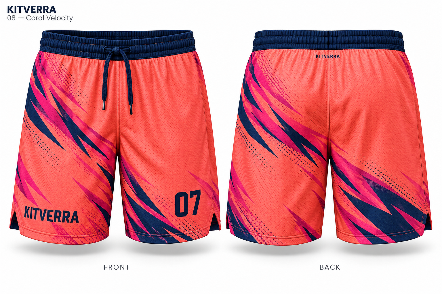 Coral Velocity basketball shorts, front and back