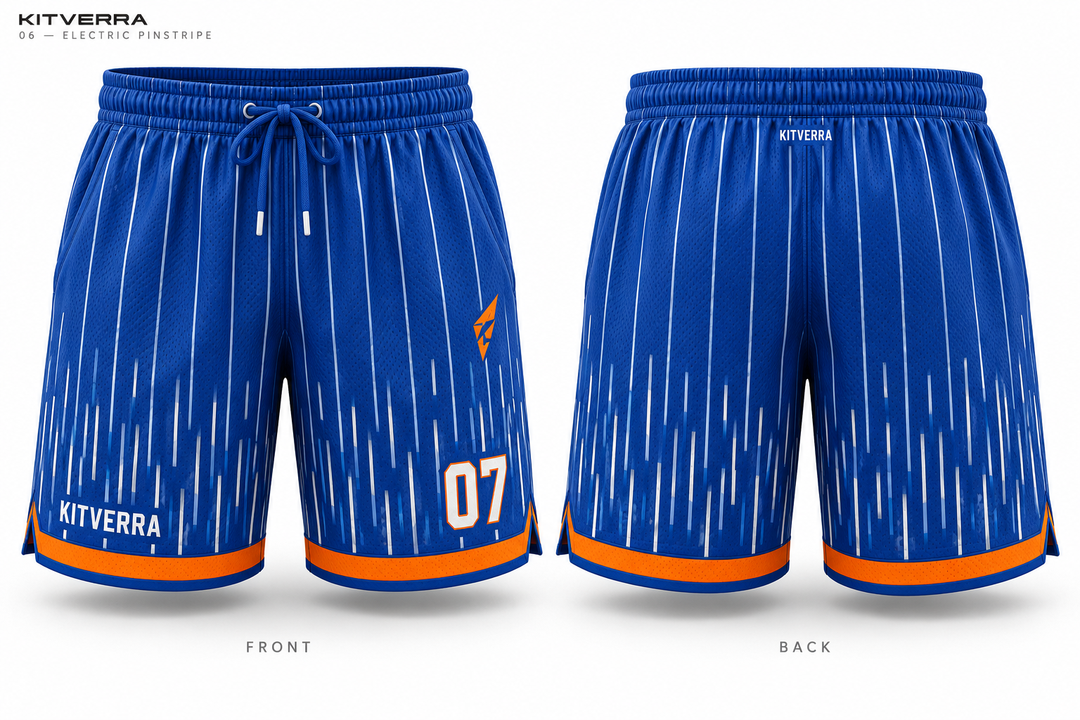 Electric Pinstripe basketball shorts, front and back