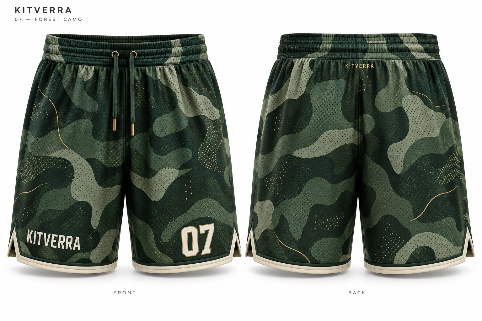 Forest Camo basketball shorts, front and back
