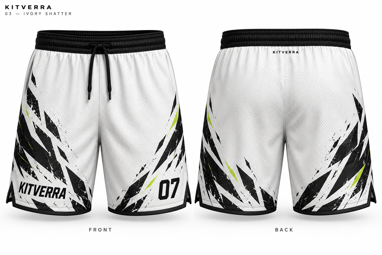 Ivory Shatter basketball shorts, front and back