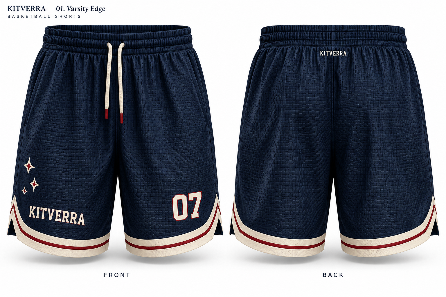 Varsity Edge basketball shorts, front and back