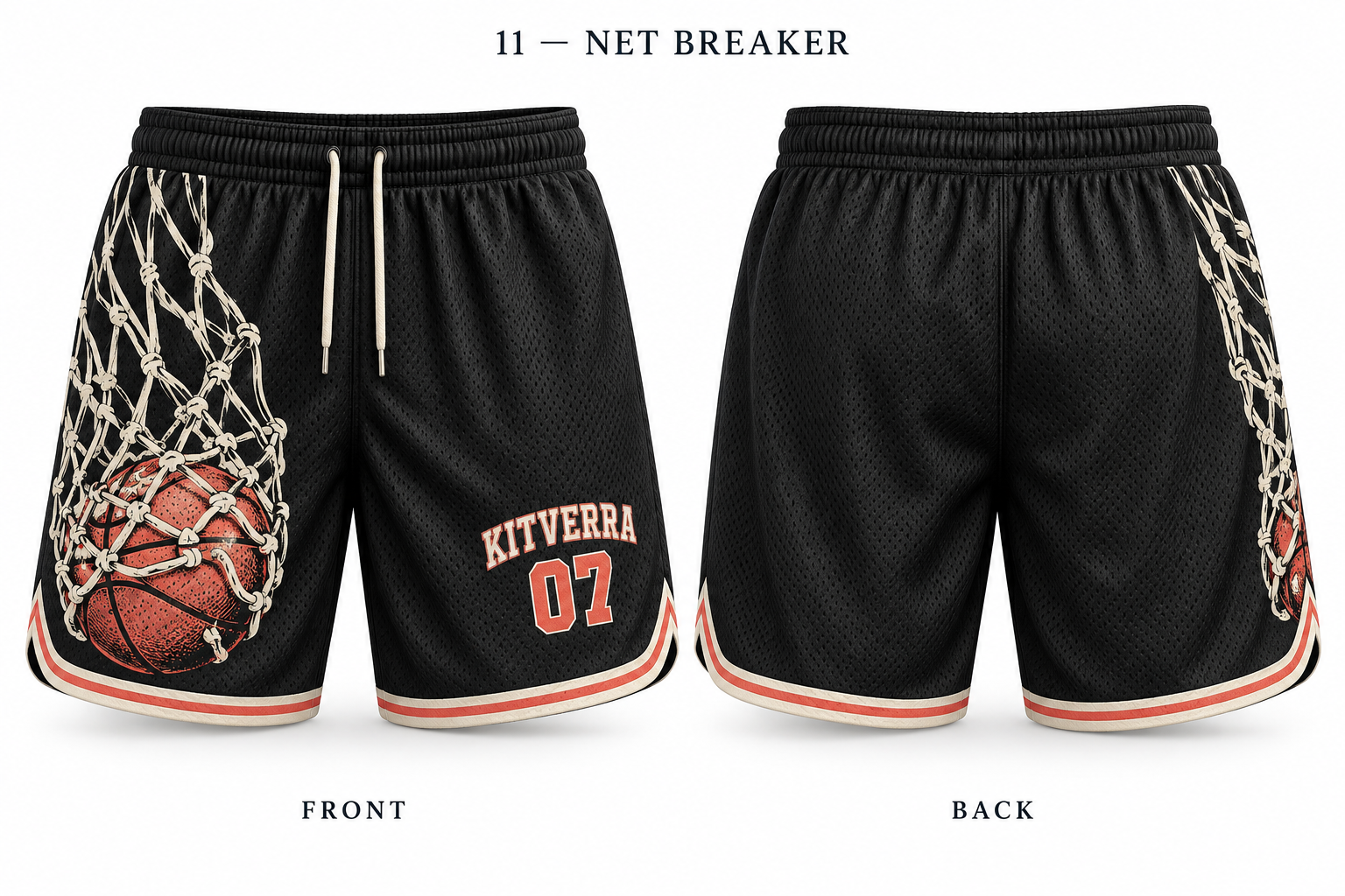 Net Breaker basketball shorts, front and back