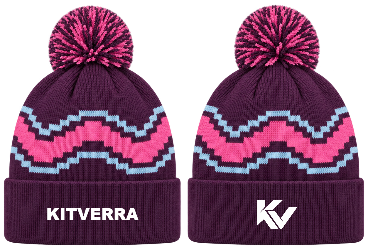 Tournament Wave — Cuffed pom knit; front and back