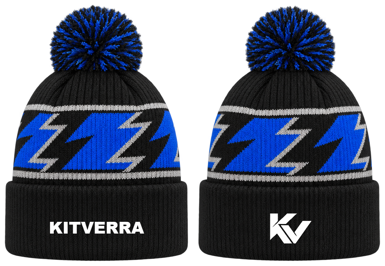 Sideline Voltage — Cuffed pom knit; front and back