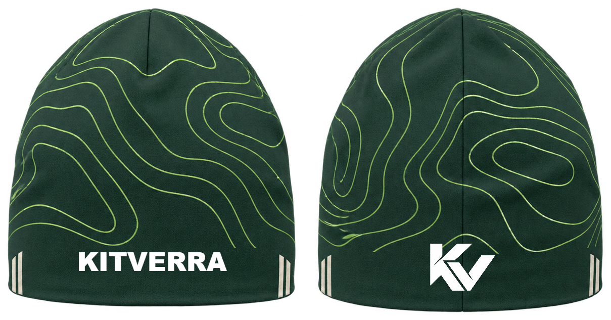 Altitude Lines — Lightweight running beanie; front and back