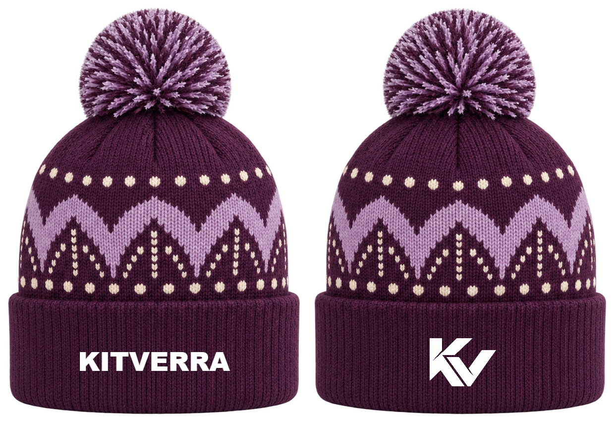 Pivot Petals — Cuffed pom knit; front and back