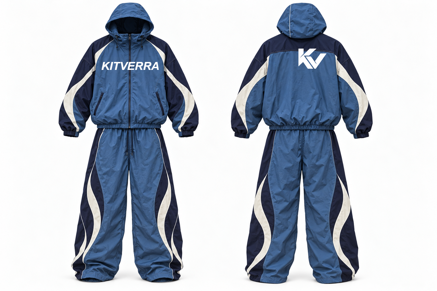 Blue Arc Baggy complete jacket and trousers set, front and back