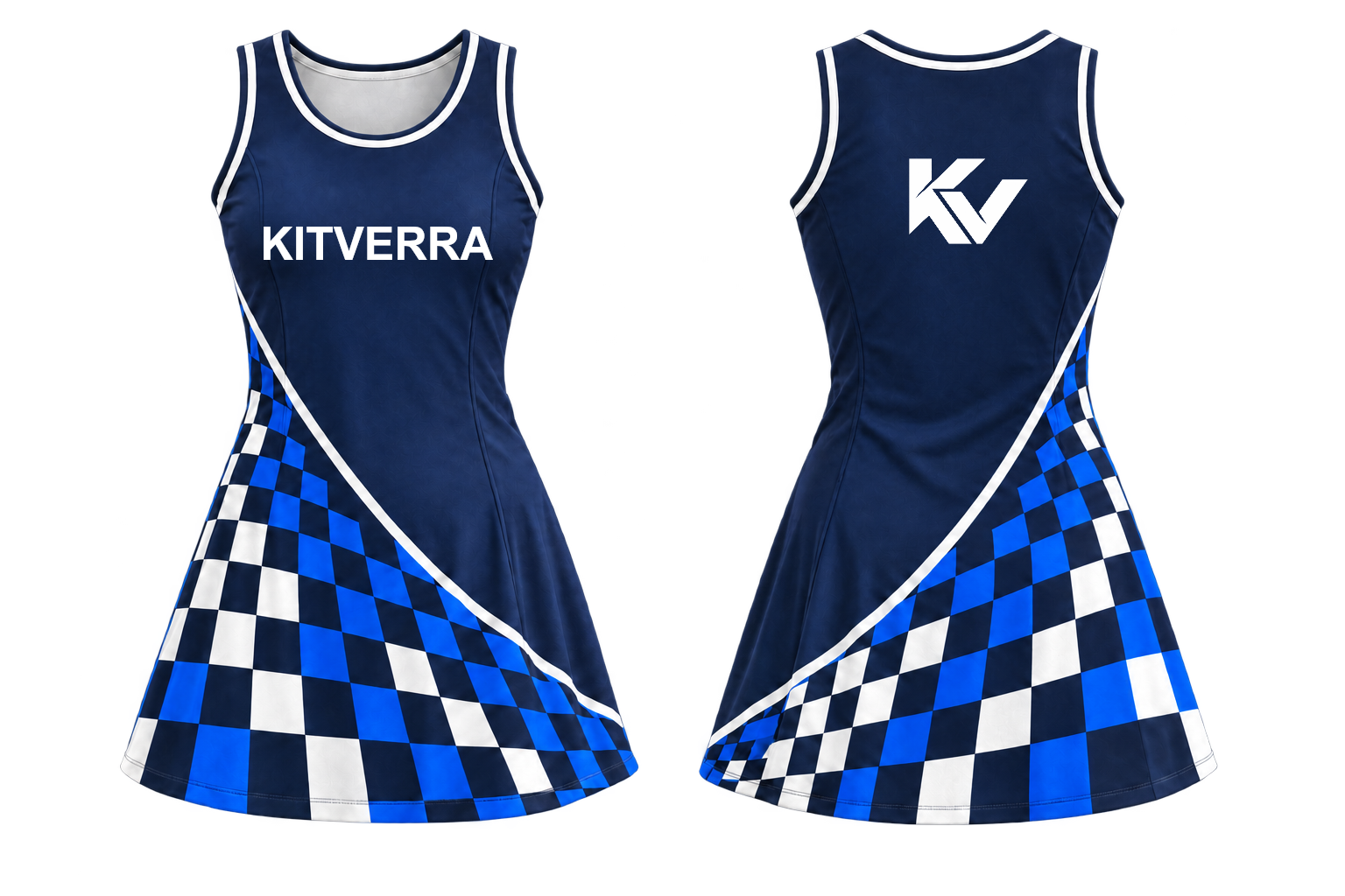 Royal Check netball match dress, front and back