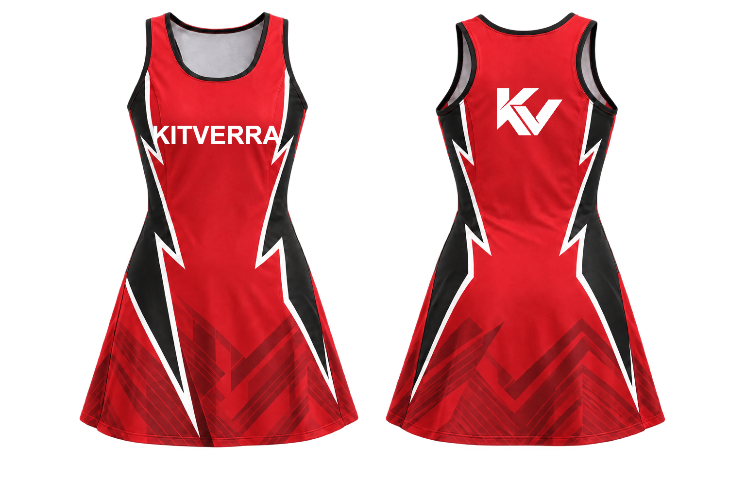 Scarlet Strike netball match dress, front and back
