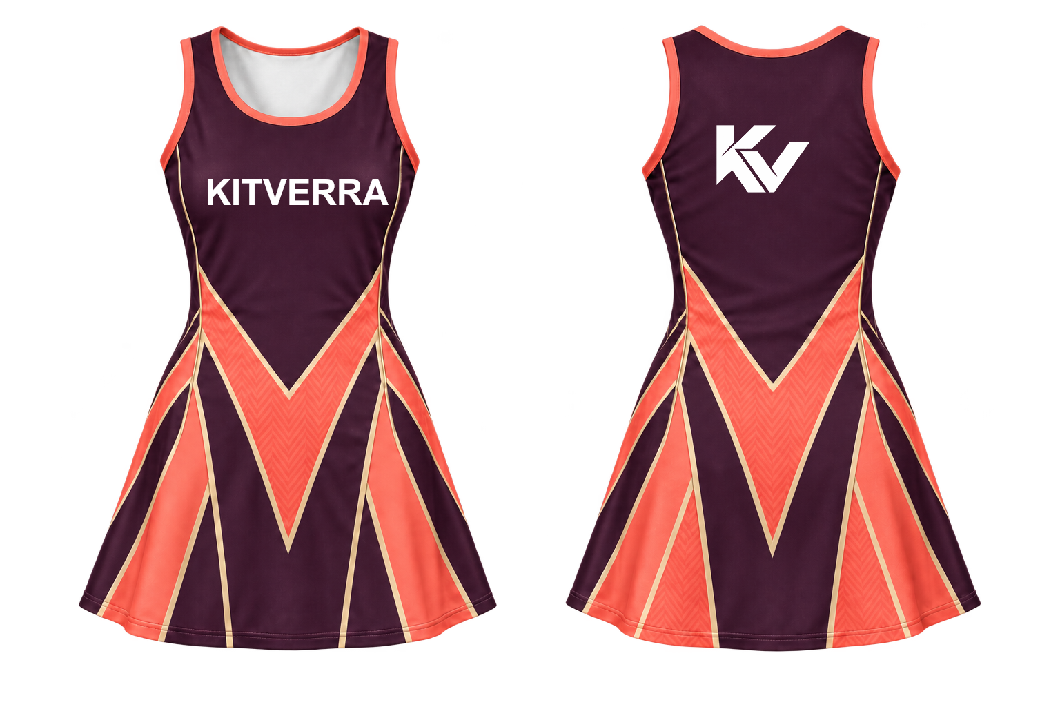 Sunset Vertex netball match dress, front and back