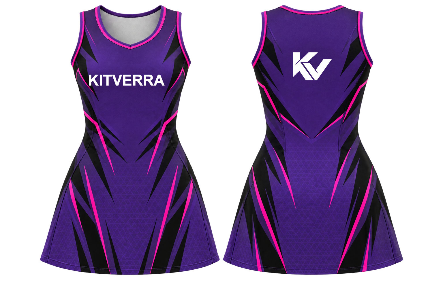 Velocity Seven netball match dress, front and back