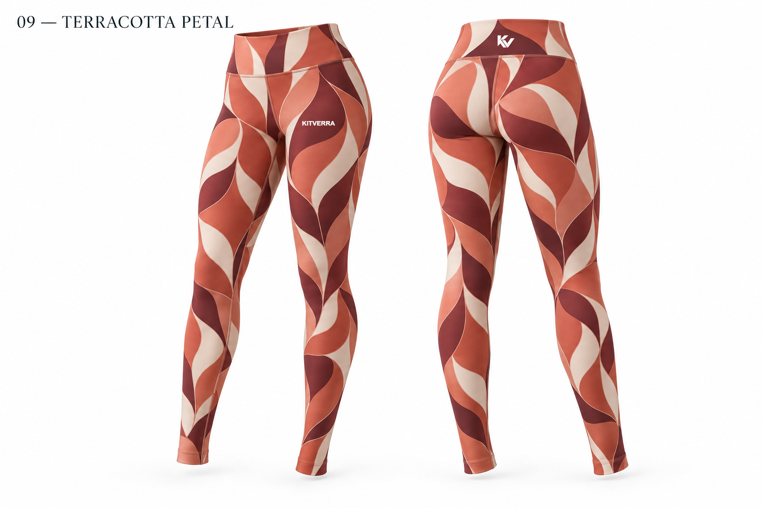 Terracotta Petal sublimation leggings, front and back