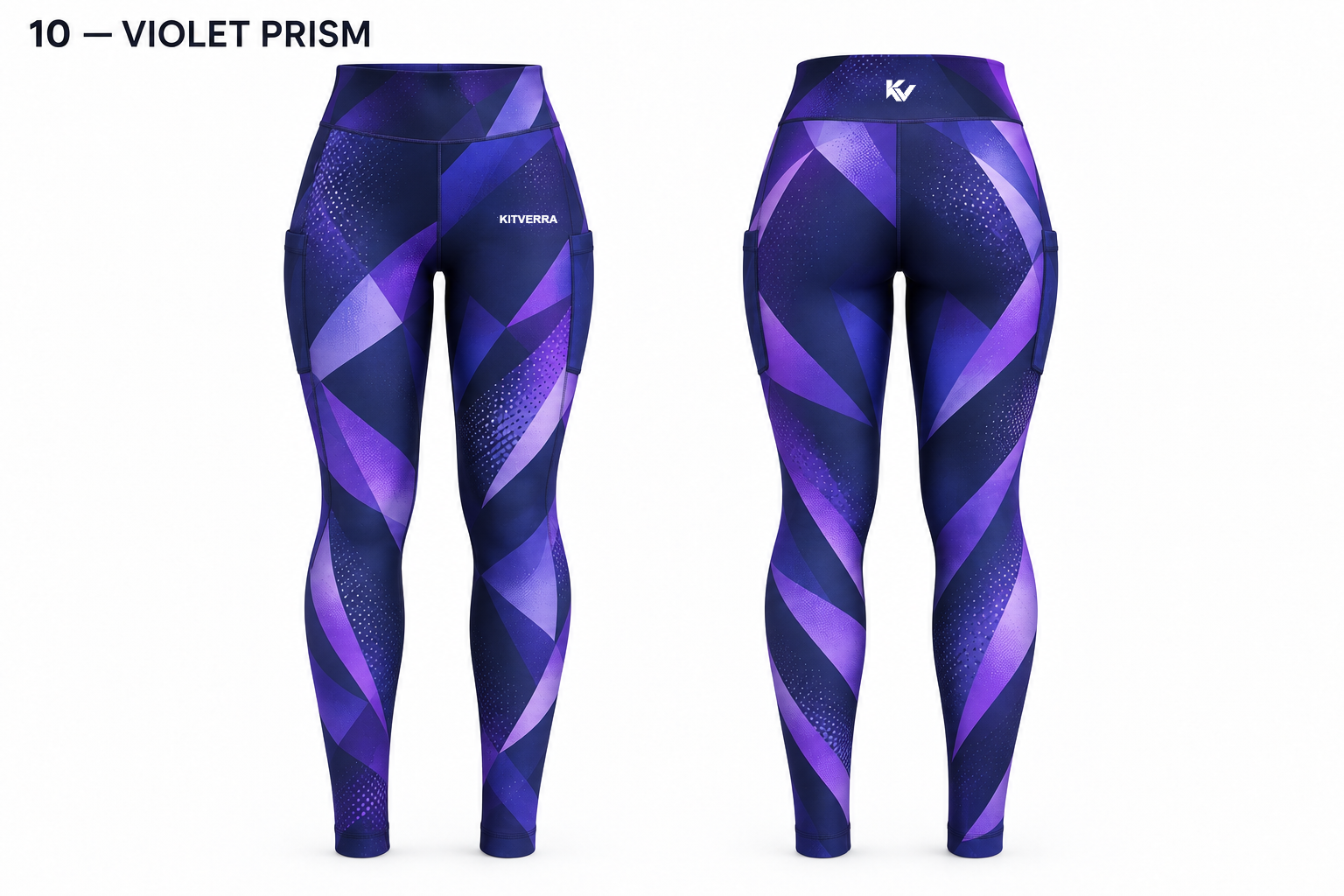 Violet Prism sublimation leggings, front and back