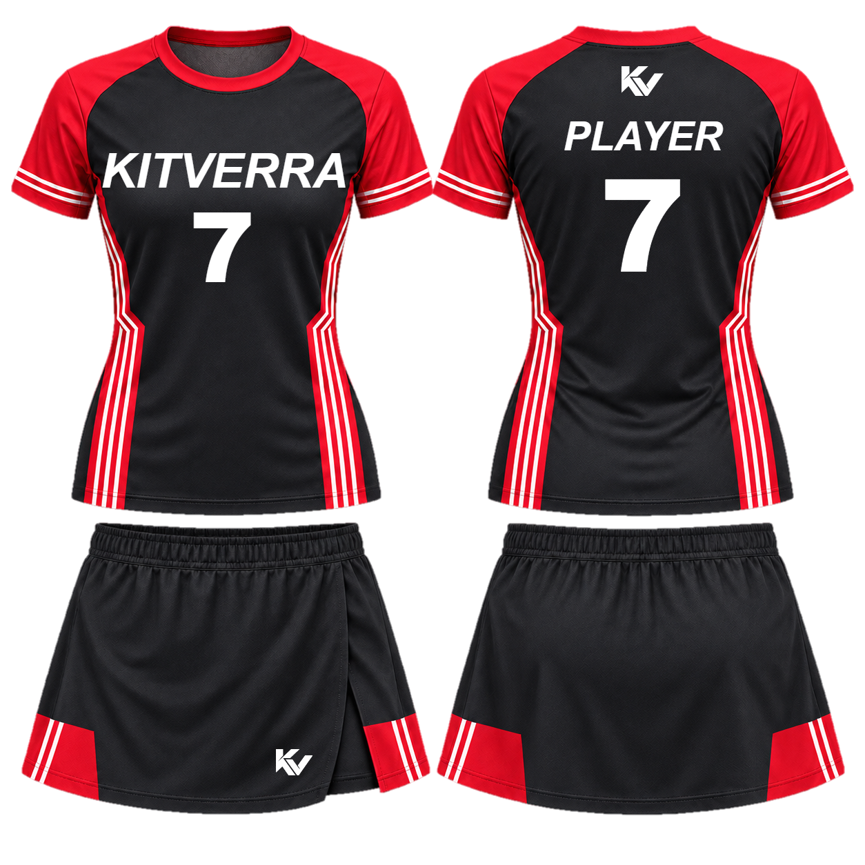 Touchline Rail field-hockey shirt and wrap skort, front and back