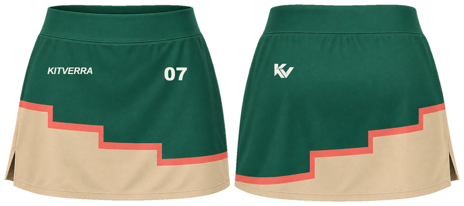 Emerald Terrace field hockey match skort, front and back