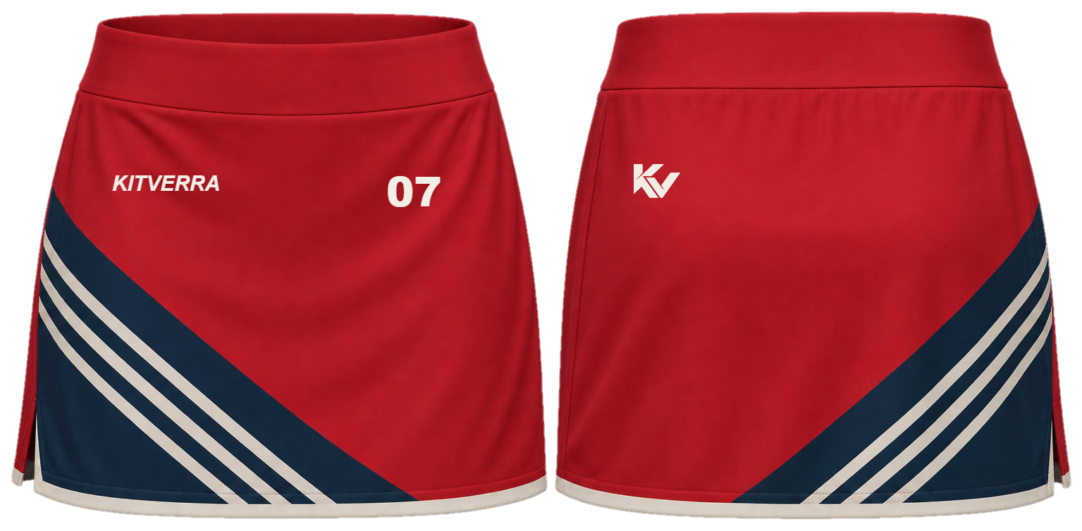 Scarlet Stride field hockey match skort, front and back
