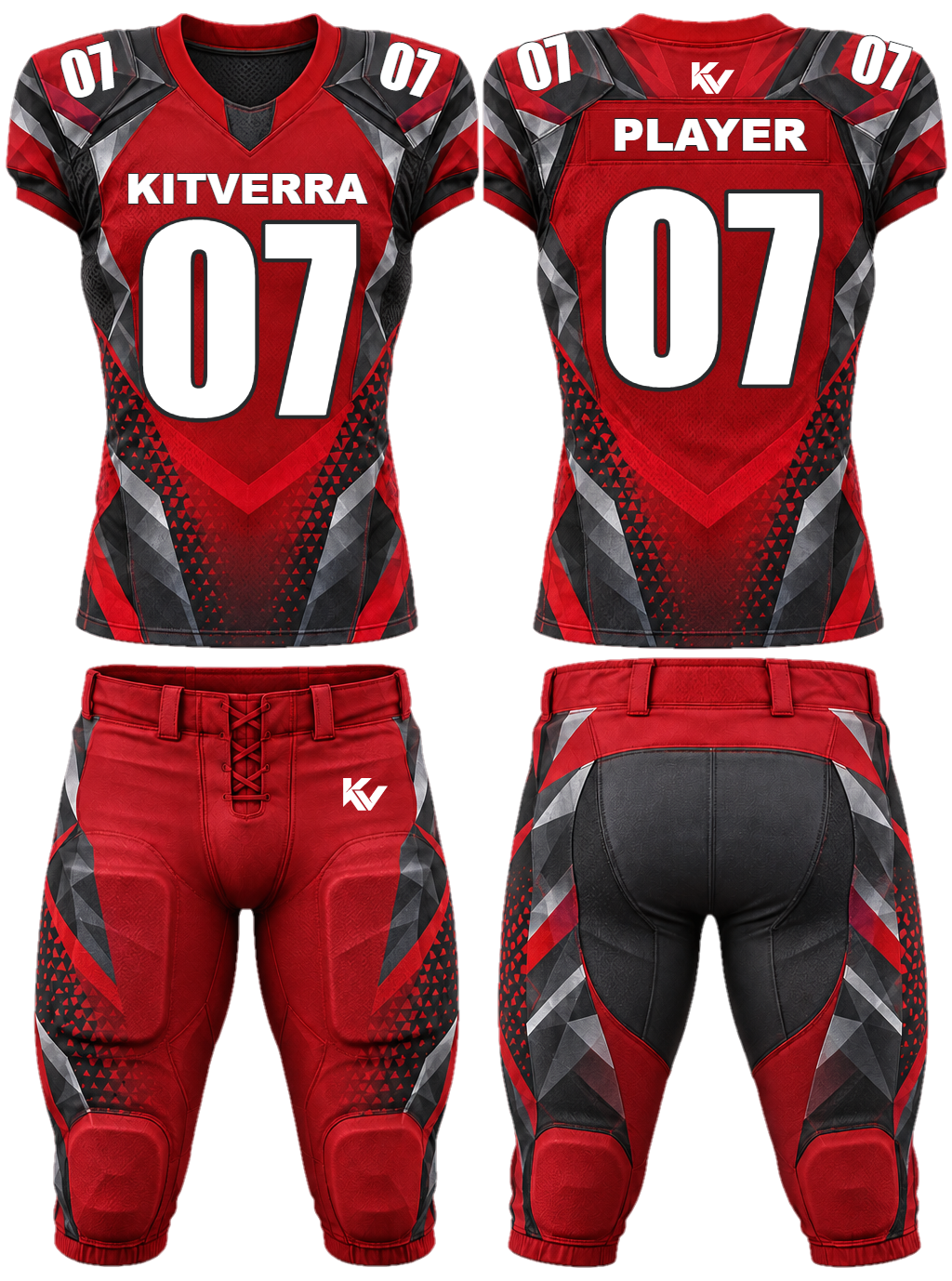 Crimson Armour Padded game uniforms, front and back