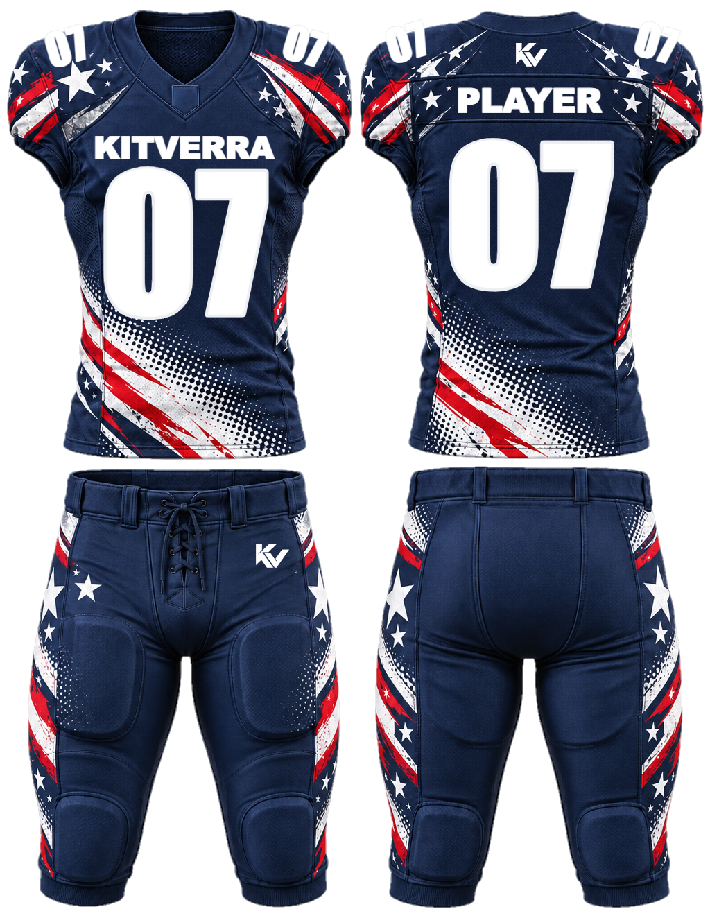 Liberty Charge Padded game uniforms, front and back