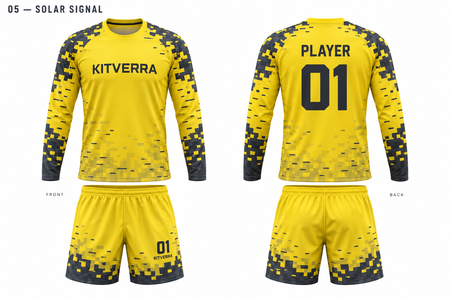 Solar Signal goalkeeper jersey and matching shorts, front and back