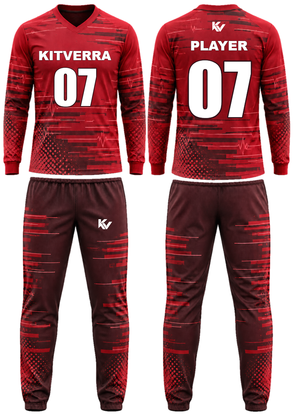 Crimson Frequency Goalkeeper shirt & trousers, front and back