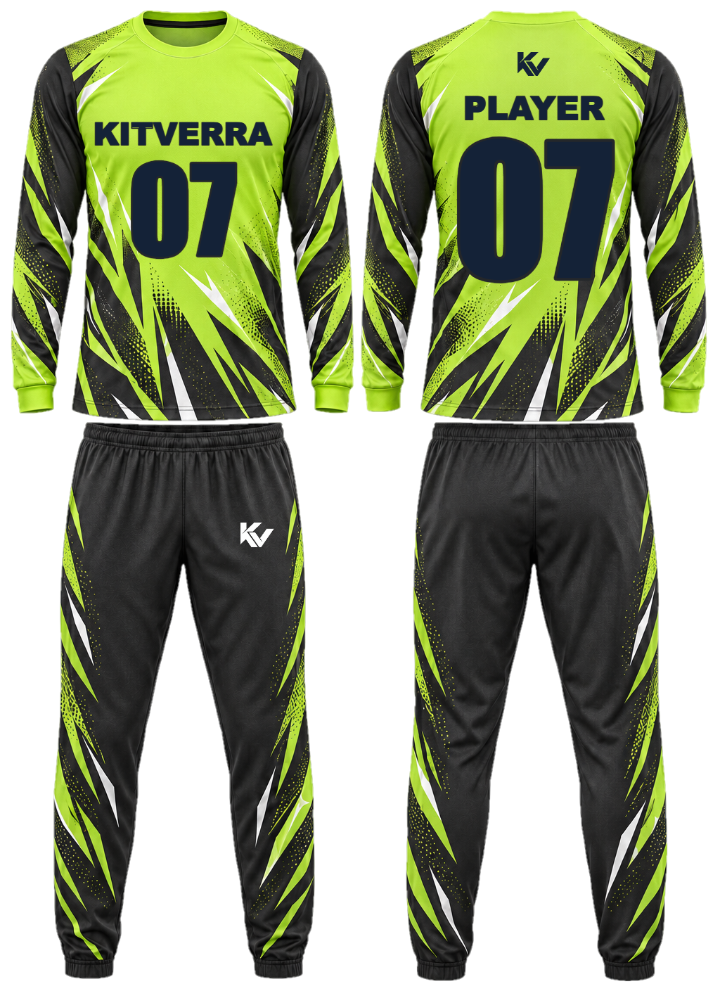 Lime Reflex Goalkeeper shirt & trousers, front and back