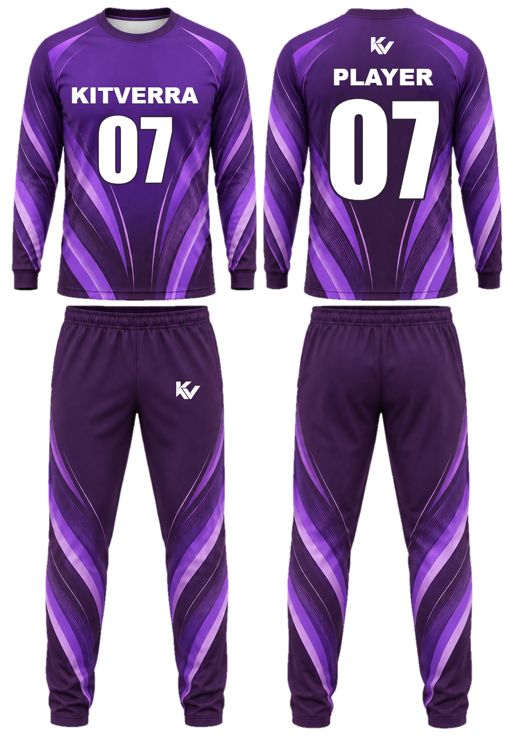 Violet Reach Goalkeeper shirt & trousers, front and back