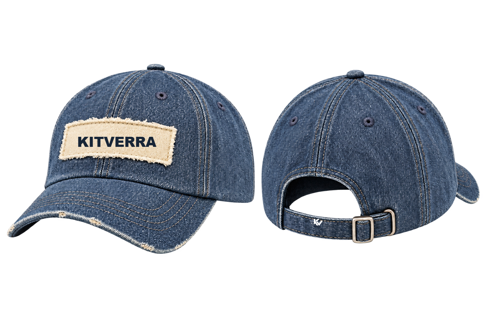 Indigo Craft — Denim strapback; front and back
