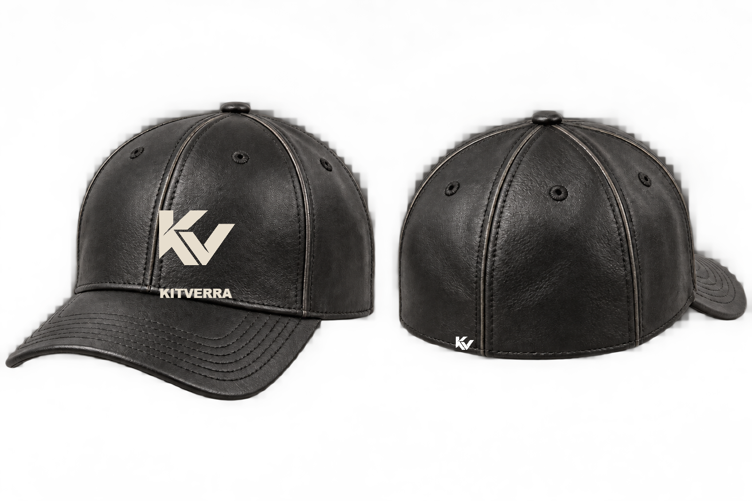 Onyx Saddle — Smooth-cowhide fitted cap; front and back