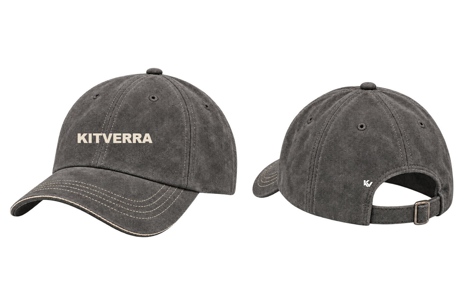 Graphite Suede — Full-goat suede strapback; front and back