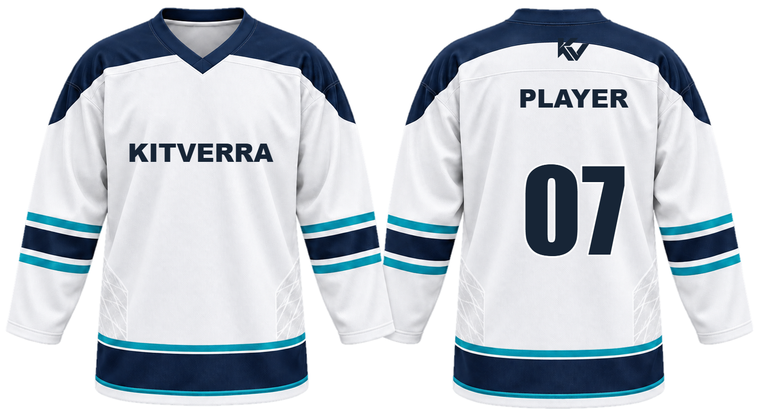 Glacier White game jerseys, front and back