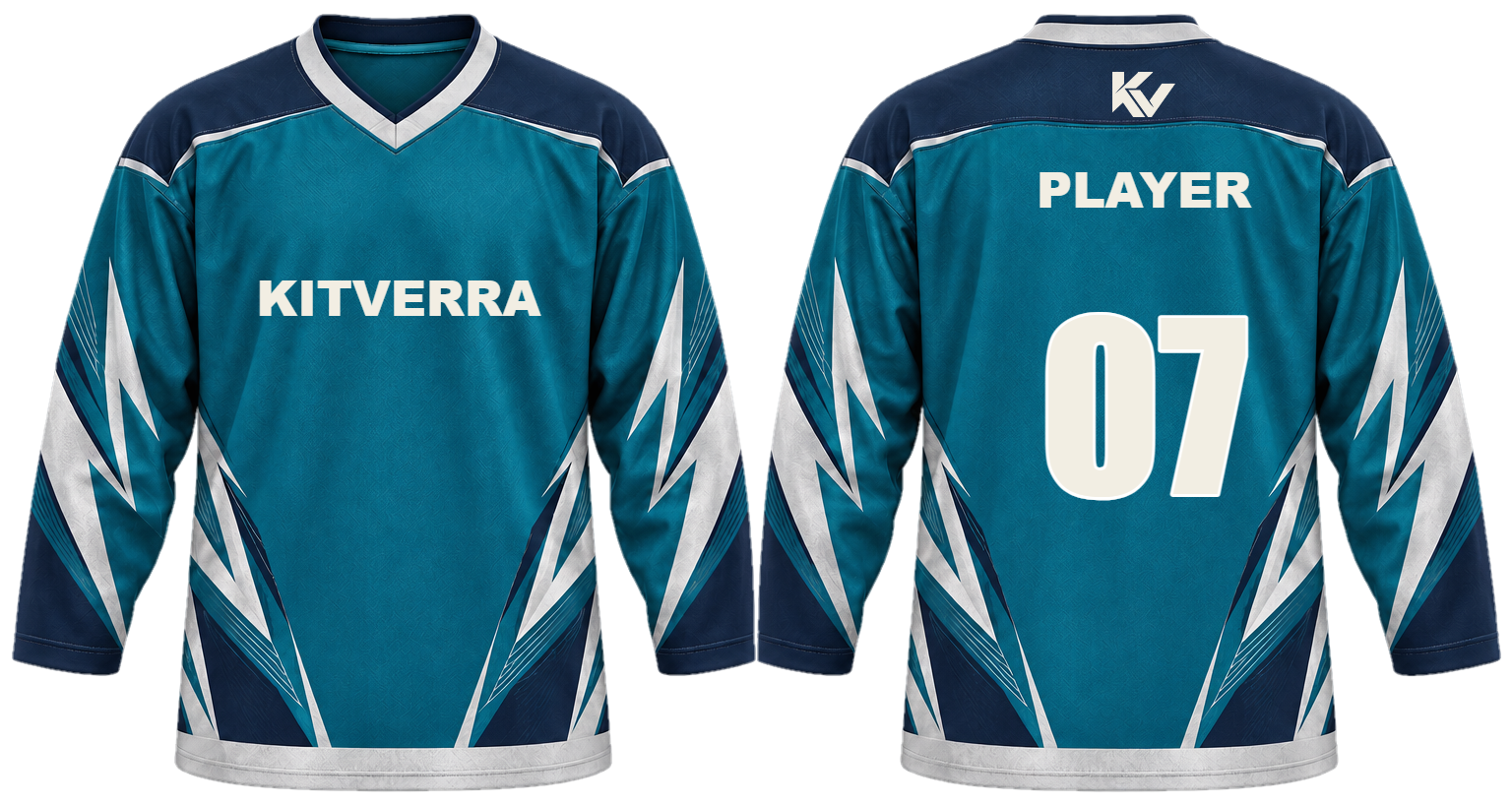 Teal Icebreaker game jerseys, front and back