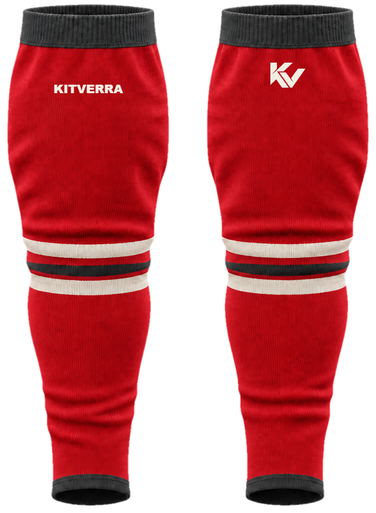Scarlet Rings hockey socks, front and back