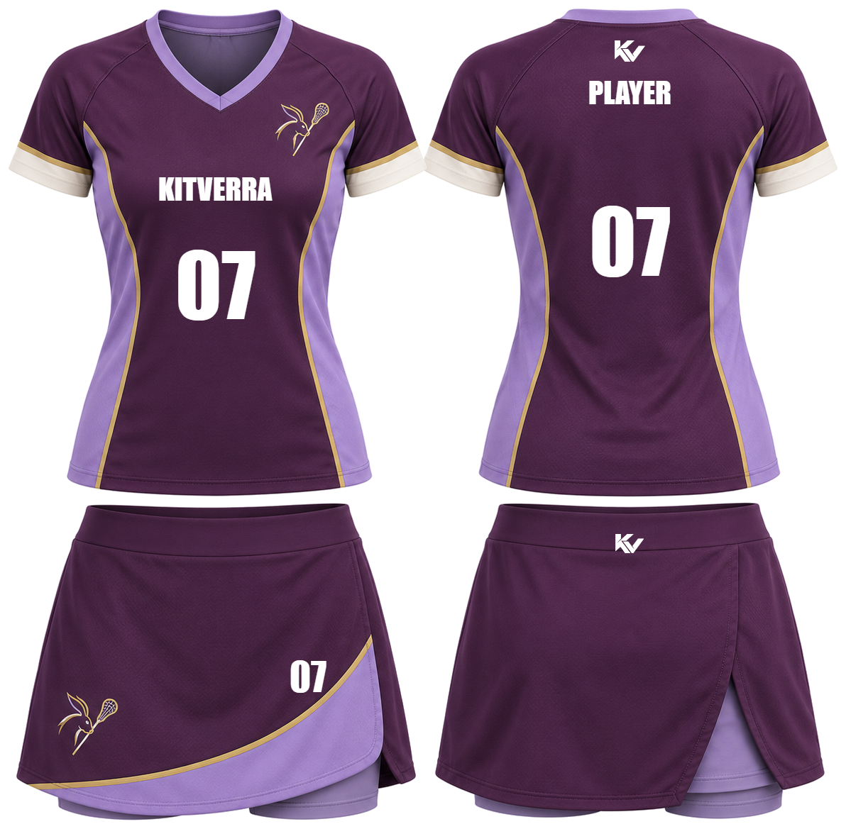 Plum Stride Women's shirt & skort, front and back