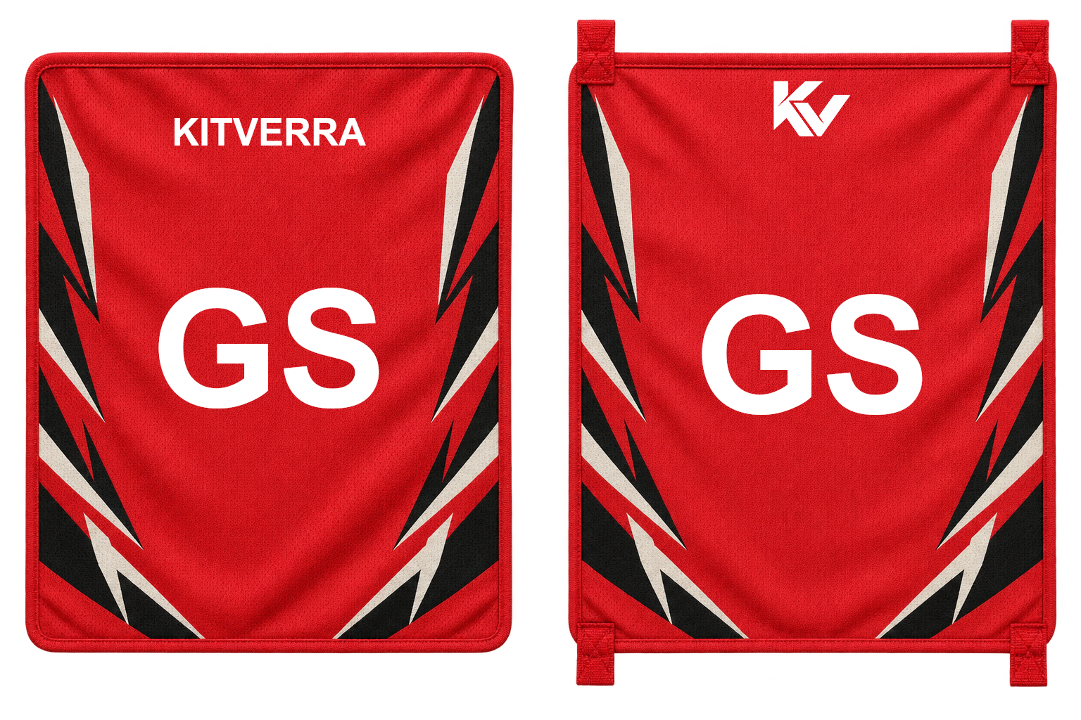 Scarlet Pulse detachable netball position panels, front and back