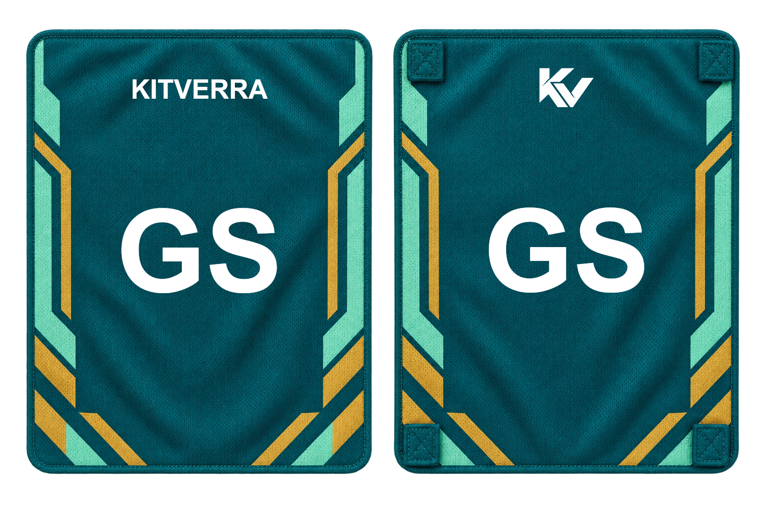 Teal Metro detachable netball position panels, front and back